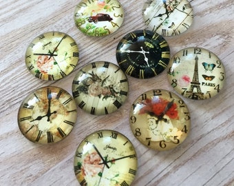 Glass Cabochon Mix Watch Pattern Pack of 10