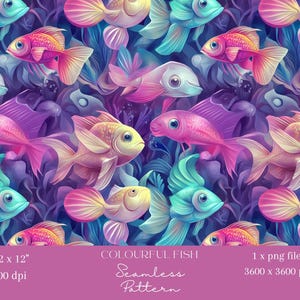 1x Tropical Fish Seamless Digital Pattern Ocean Wallpaper, Underwater Fabric, Wrapping Paper, Sublimation, Scrapbooking Background Sea Life