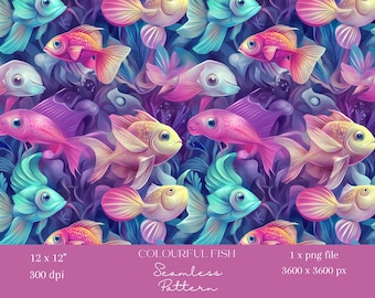 1x tropische vissen naadloos digitaal patroon oceaanbehang, onderwaterstof, inpakpapier, sublimatie, scrapbooking achtergrond zeeleven