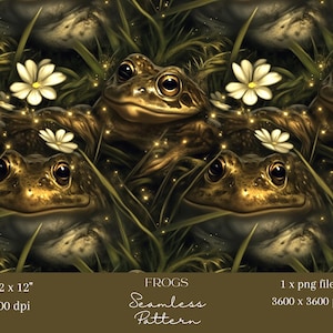 1x Carta da parati in tessuto con motivo digitale senza soluzione di continuità Golden Frog Enchanted Woodland Toad & Daisy Design, progetti artigianali, sublimazione