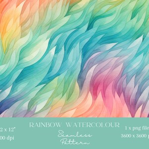 May include: Seamless watercolor pattern with a rainbow of colors in a wavy, flowing design. The pattern is 12 inches by 12 inches and 300 dpi.