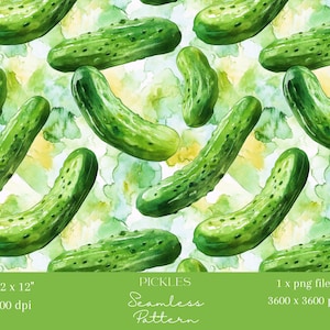 1x Carta digitale senza soluzione di continuità per acquerello, cetrioli sottaceto verdi, tessuto senza soluzione di continuità, motivo per scrapbooking, sfondo alimentare, stampabile a sublimazione