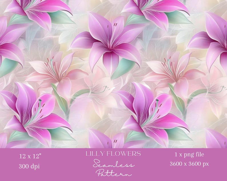 1x Lily Flower Seamless Pattern Digital Repeating File Ethereal ...