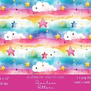 Rainbow Star Cloud Naadloos digitaal patroon Kleurrijke streep achtergrondbehang, inpakpapier, stof, scrapbooking Sublimatieprojecten
