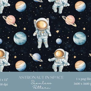1x Astronaut im Weltraum Digitales Papier Stoff Nahtloses Muster Scrapbooking-Papier Digitaler Hintergrund Sublimationsmuster Junk Journaling