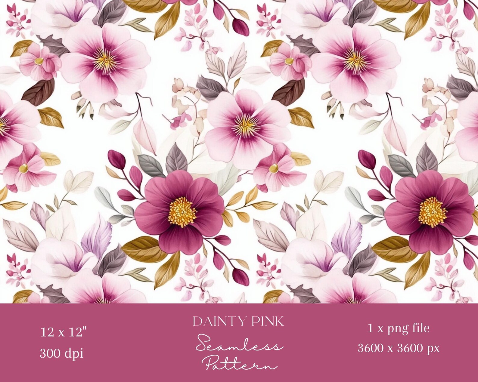 1x Dainty Pink Flowers Digital Paper Seamless Pattern Repeating File ...