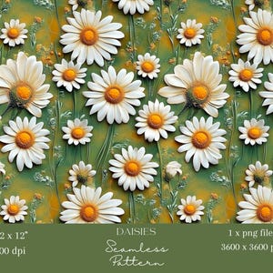 1x Daisies Flower Digital Paper Fabric Floral Seamless Pattern Scrapbooking Paper Digital Spring and Summer Sublimation green white Pattern