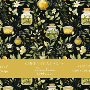 1x Papel digital para festa do chá verde, padrão sem emendas, papel para scrapbooking, fundo digital, padrão para sublimação, materiais para impressão de diário