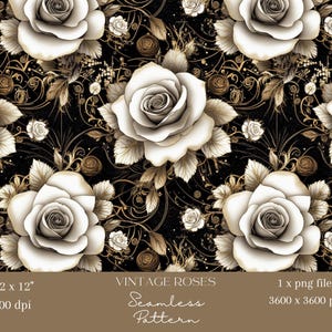 1x Luxus Schwarz Gold Rose Nahtloses Digitales Muster Eleganter Stoff, Tapete und Hintergrund Design Blume Sublimationsdesign, Vintage Floral