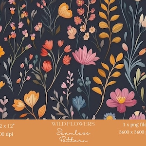 1x Dunkles Digitales Nahtloses Muster Rosa Blumen Tapete Gelbe Blätter Wiederholen Hintergrundmuster Scrapbooking Papierlaub