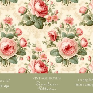 1x Vintage Roses Seamless Pattern Digital Paper Fabric Seamless Pattern Scrapbooking Paper Digital Background Sublimation Pattern Printables