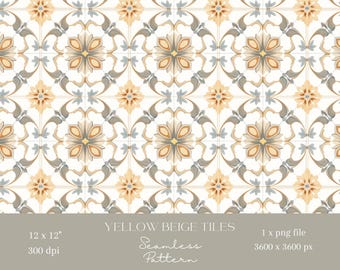 1x Yellow beige tiles Pattern Digital Paper Seamless Pattern for Fabric Scrapbooking Digital Background Sublimation Repeating Pattern