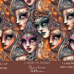 1x mascarade vénitienne sans couture, masque de carnaval, papier numérique, modèle sans couture pour tissu ou papier peint, motif de sublimation d'arrière-plan numérique