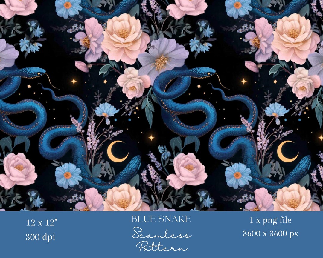 1x Mystical Snake Seamless Digital Pattern Floral Celestial Design ...