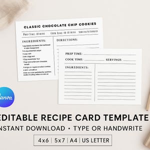Minimal Recipe Card Template Canva Editable & Printable Handwrite or Type Modern Recipe Card Simple Recipe card Personalized recipe