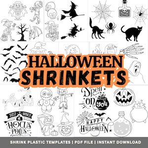Halloween Shrinkets – 55+ Shrink Plastic Templates PDF | Instant Download | Spooky DIY Charms, Jewelry, Halloween Crafts & Party Favors