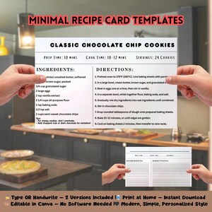 de Carte de recette minimale | Cartes de recettes en toile modifiables | Carte de recette moderne imprimable | Écrivez à la main ou dactylographiez | Téléchargement instantané