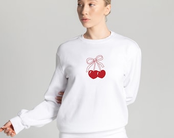 Cherry Bow Sweatshirt, Minimalist Oversized Jumper