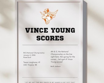 Impression d'art Vince Young Scores - Longhorns Football, SEC (téléchargement numérique)