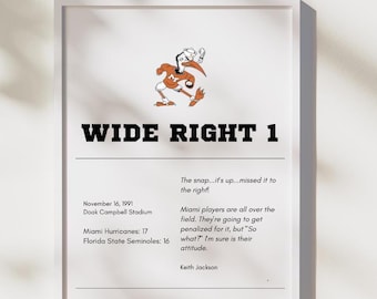 Miami Hurricanes "Wide Right" Football Art Print (Digital Download)