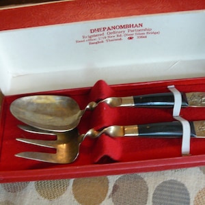 Vintage SIAM Serving Fork and Spoon ORIGINAL Box