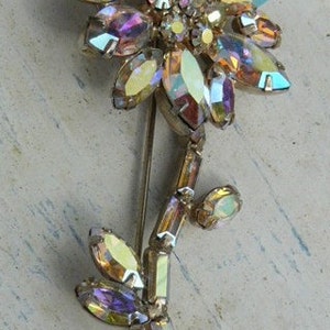 Stunning LARGE RHINESTONE Flower Pin Aurora Borealis