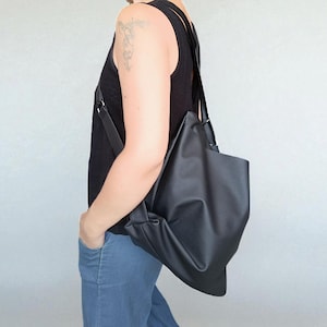 Black PU Leather Convertible Backpack Tote Bag, Tote Backpack, 3-in-1 Bag, Messenger Bag, Black Women&#39;s Backpack, Totes.