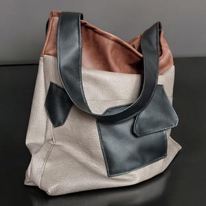 Sac quotidien en cuir synthétique gris tourterelle, sacs femme, style minimaliste, cadeaux pour elle.