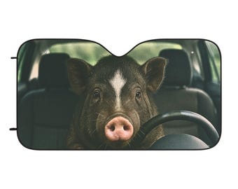 Funny Pig Driving Car Sun Shade | Playful Auto Decor