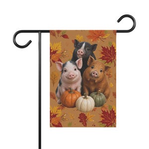 Three Piglets with Pumpkins Garden Flag | Fall Farmhouse Yard Banner