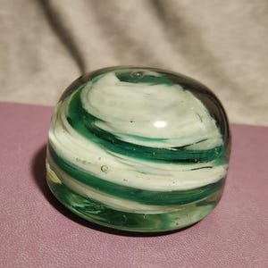 Green and White Swirl Glass Paperweight