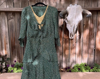 30s Vintage Green Polka Dot Day Dress Antique S/M