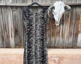 90s Vintage Zebra & Leopard Novelty Print Maxi Dress by Carole Little Dresses Size 6 M/L