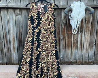 Vintage Tiki Pineapple Print Midi Dress by Pineapple Moon S/M