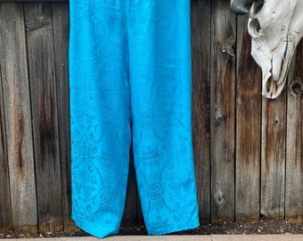 Vintage Silk Turquoise Chinese Pants M/L