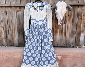 70s Vintage Gunne Sax by Jessica Prairie Style Dress Dirndl Maxi Dress Size 9