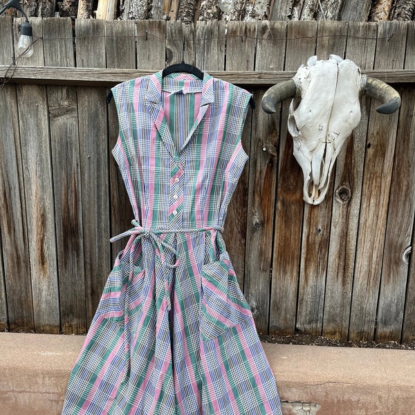50s Vintage Plaid Day Dress by Rose Day Fashions M/L