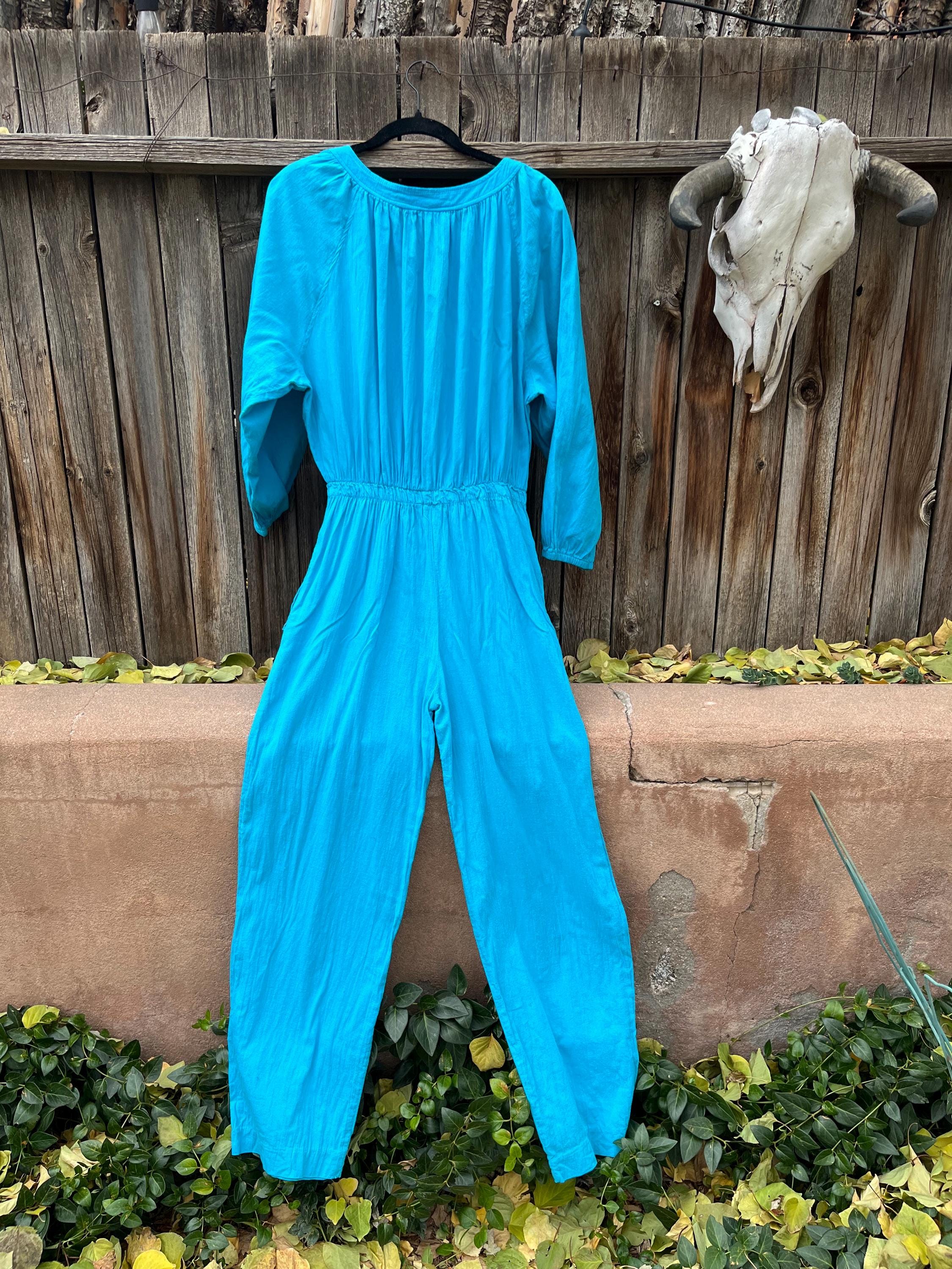 80s Vintage Turquoise Jumpsuit Long Sleeve Retro Sportswear by