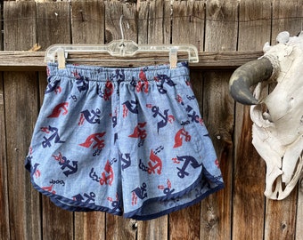 70s Vintage Nautical Athletic Shorts Anchors Away S/XS