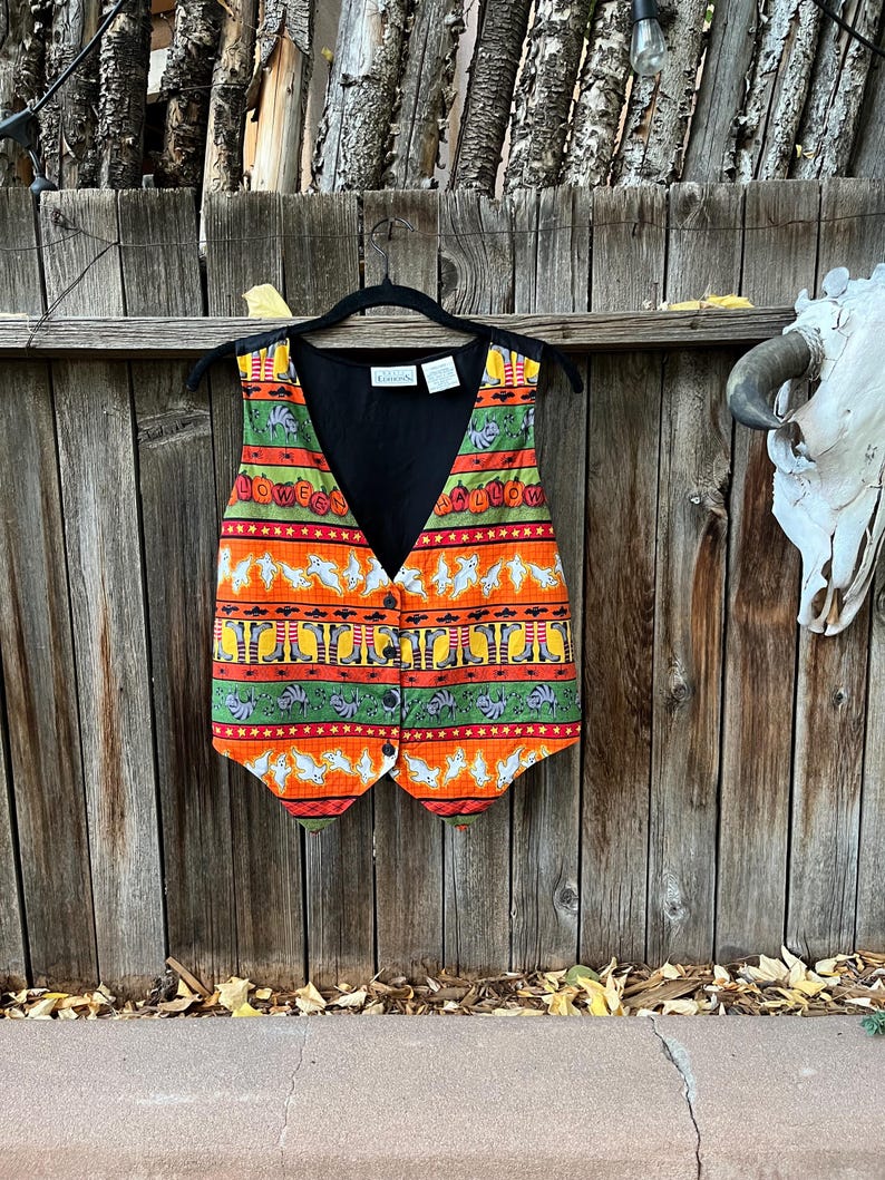 90s Vintage Halloween Vest | Spooky Novelty Print by Basic Editions S/M