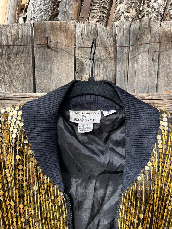 80s Vintage Sequin Bomber Jacket from Silk and Se… - image 5