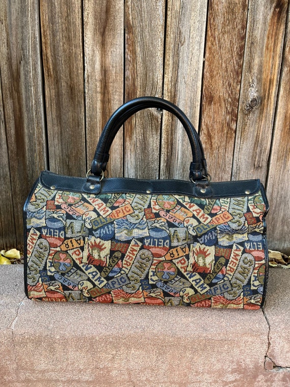 Vintage 1960s Travel Carry-on Tapestry Bag Airline