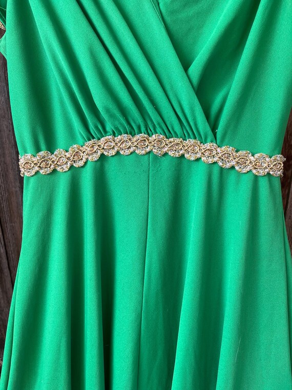 party hardcore green dress 70s Vintage Maxi | Disco Glam Gold Accent Dress, S/M %0D%0ADelicate%20sewing%20and%20hemming%20by%20durable%20needle%20lockstitch%20machine