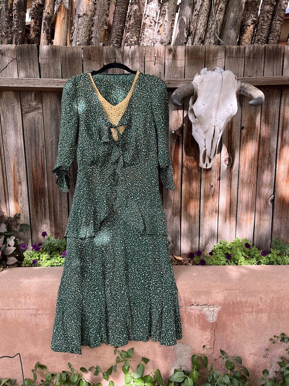 30s Vintage Green Polka Dot Day Dress Antique S/M