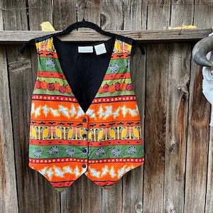 90s Vintage Halloween Vest | Spooky Novelty Print by Basic Editions S/M