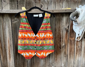 90s Vintage Halloween Vest | Spooky Novelty Print by Basic Editions S/M