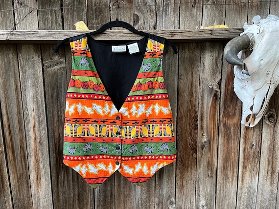 90s Vintage Halloween Vest | Spooky Novelty Print by Basic Editions S/M