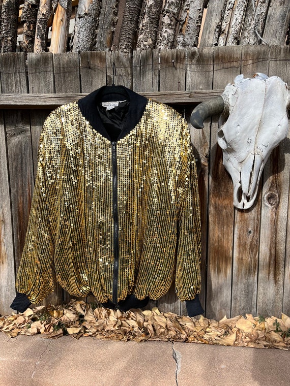 80s Vintage Sequin Bomber Jacket from Silk and Se… - image 1