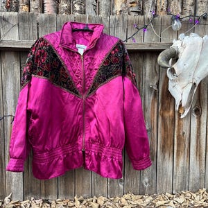 Vintage 80s Pink & Velvet Bomber Jacket L/XL | Lavon Petites Soft