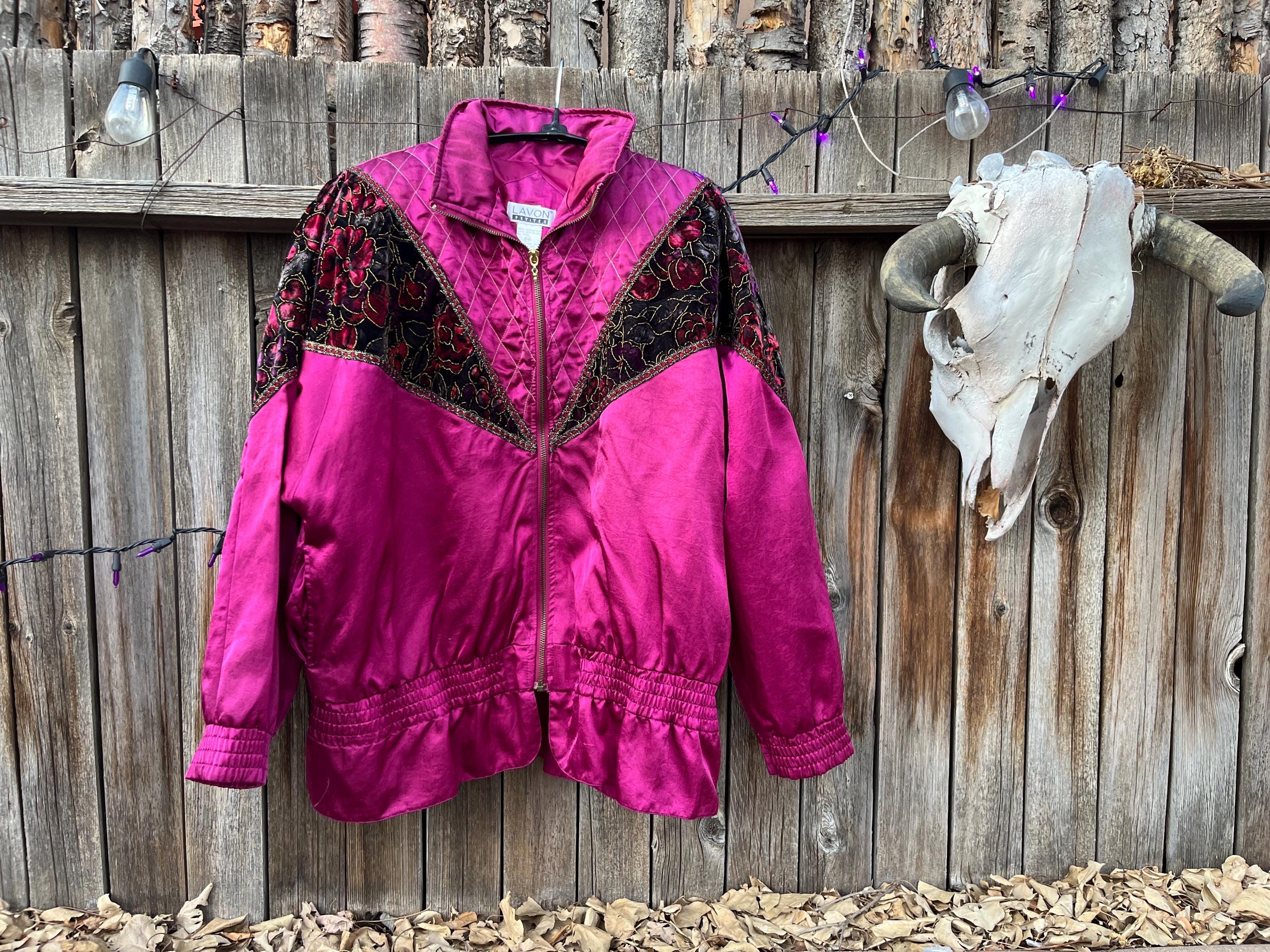 ジャケット・アウター 80s90s vintage floral fur bomber jacket Vintage 80s Pink & Velvet Bomber Jacket L/XL | Lavon Petites Soft